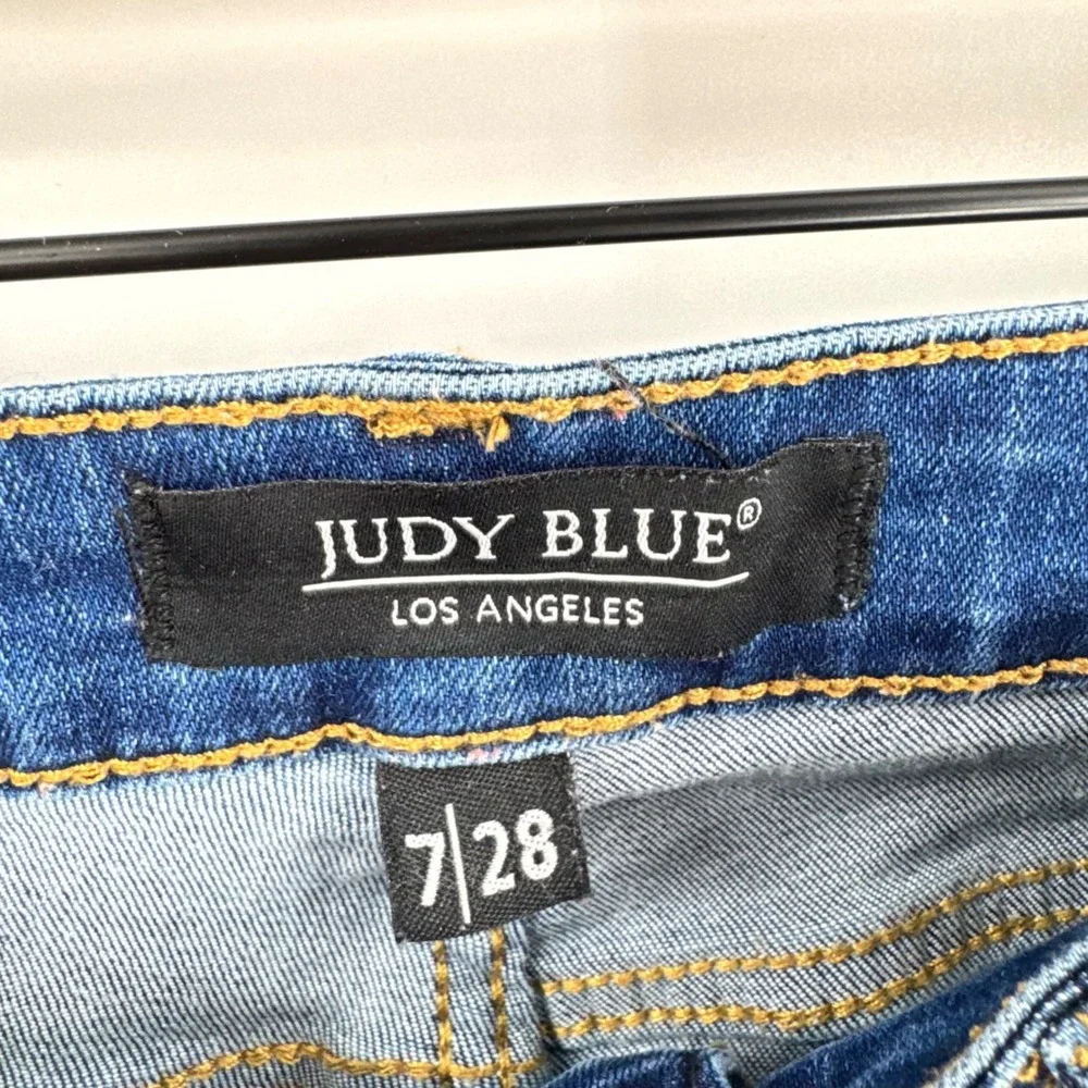 Judy‎ Blue Straight Leg Jeans Blue 7/28 High Rise Seam Detail Stretch Denim